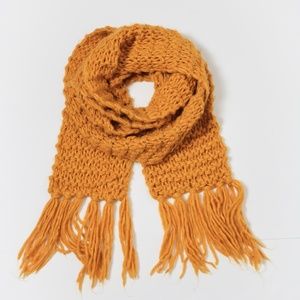 H&M Women Mustard Yellow Long Chunky Fringe Knitted Winter Scarf